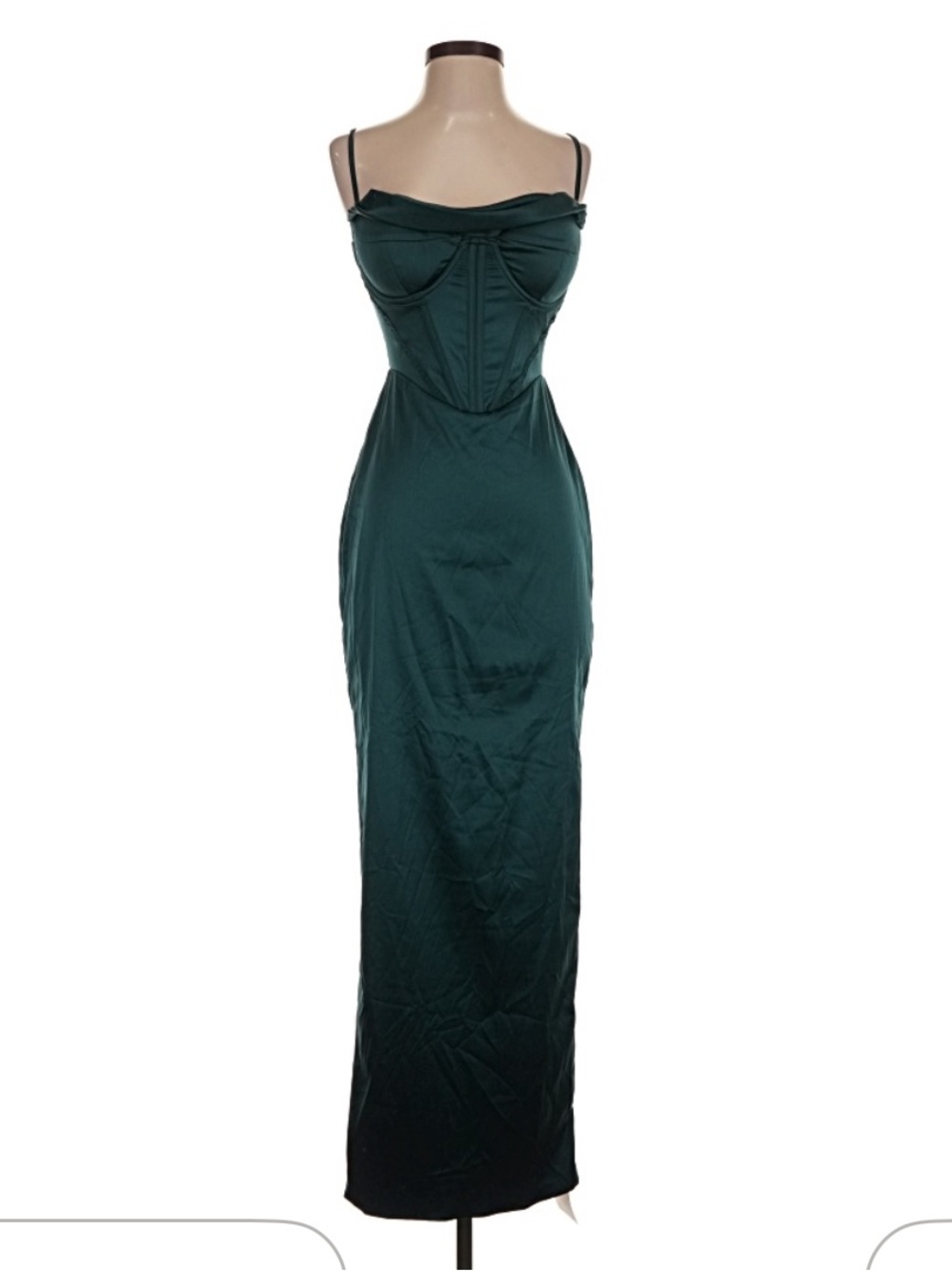 Satin Forest Green Corset-Style Gown